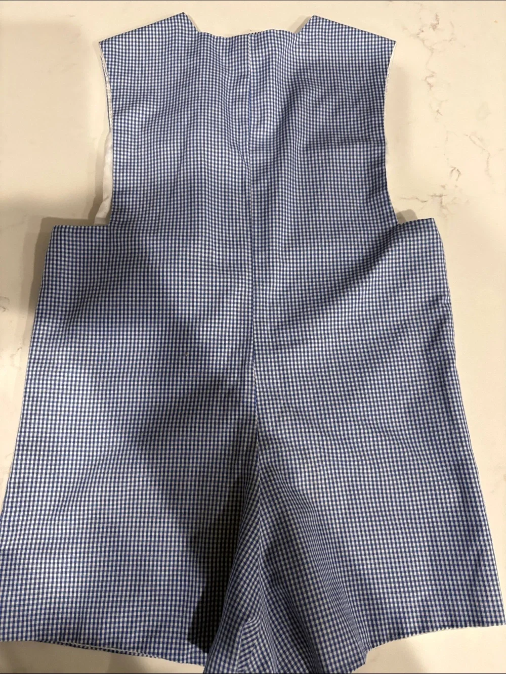 Blue Gingham Smocked Crab Baby One-Piece Romper